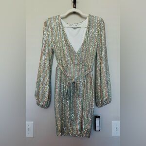 bebe Multicolor Sequin Dress with Long Sleeves